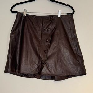 Zara, Brown Faux Leather Button-up Skirt, Size L
